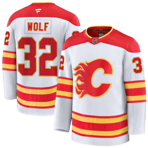 Men's Calgary Flames #32 Dustin Wolf Fanatics White Away Player Jersey